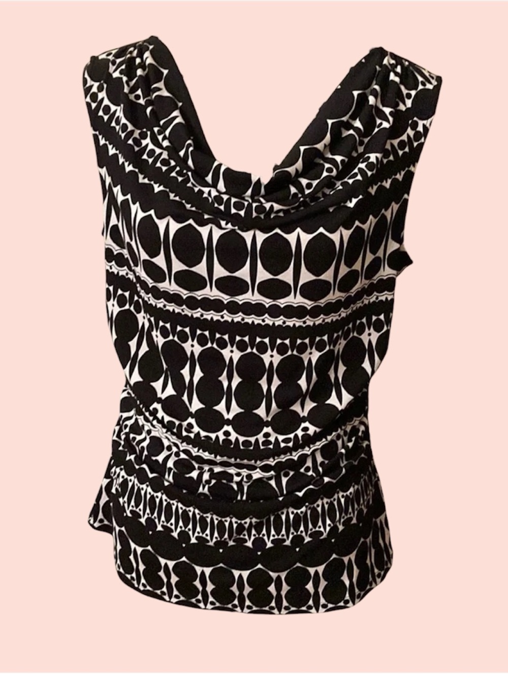 Ann Taylor Black & White Patterned Cowl Neck Tank